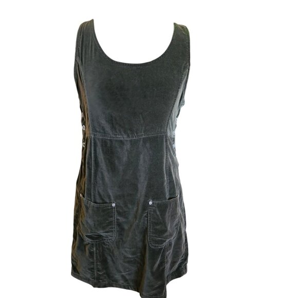 Vintage 90s Womens S/M Pinafore Layering Dress Velvet Dark Green‎ Pockets - Picture 7 of 7
